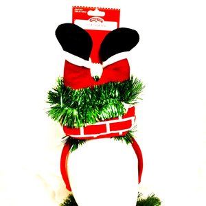 Santa Falling Down Chimney on Christmas Head Band EUC NWT